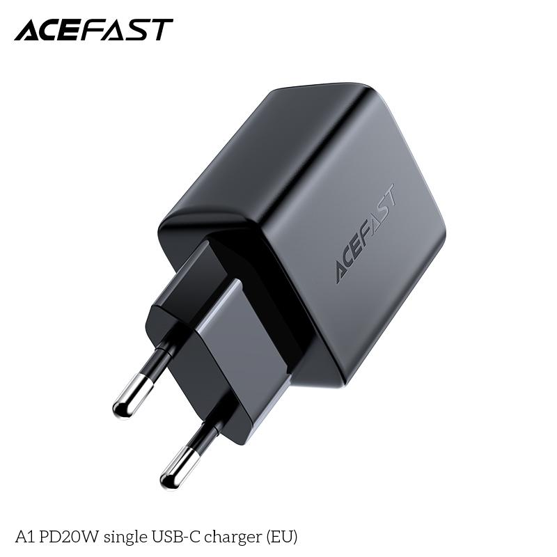 Adapter Sạc Acefast PD 3.0 20W 1 Cổng Chuôi Tròn EU A1 - Hàng Chính Hãng