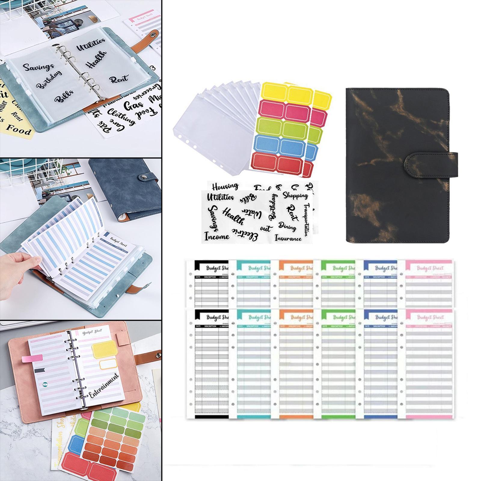 6 Rings A6 Notebook Binder Paper PU Leather Transparent Pockets with Zipper Envelopes