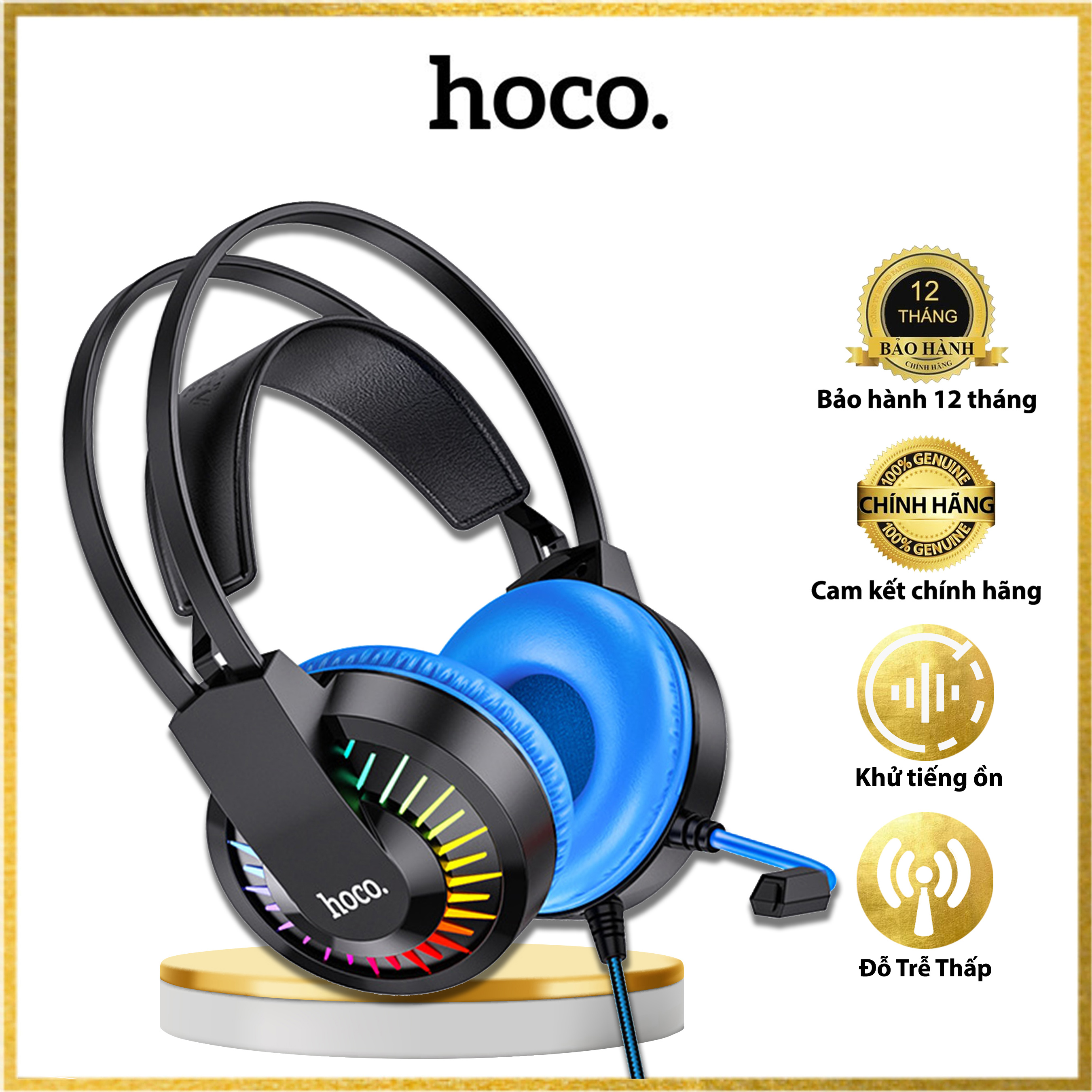 Tai nghe Gaming Hoco W105 - Đèn LED Đổi Màu - Mic Đàm Thoại - Sử Dụng Cho Laptop-PC - Hàng chính hãng