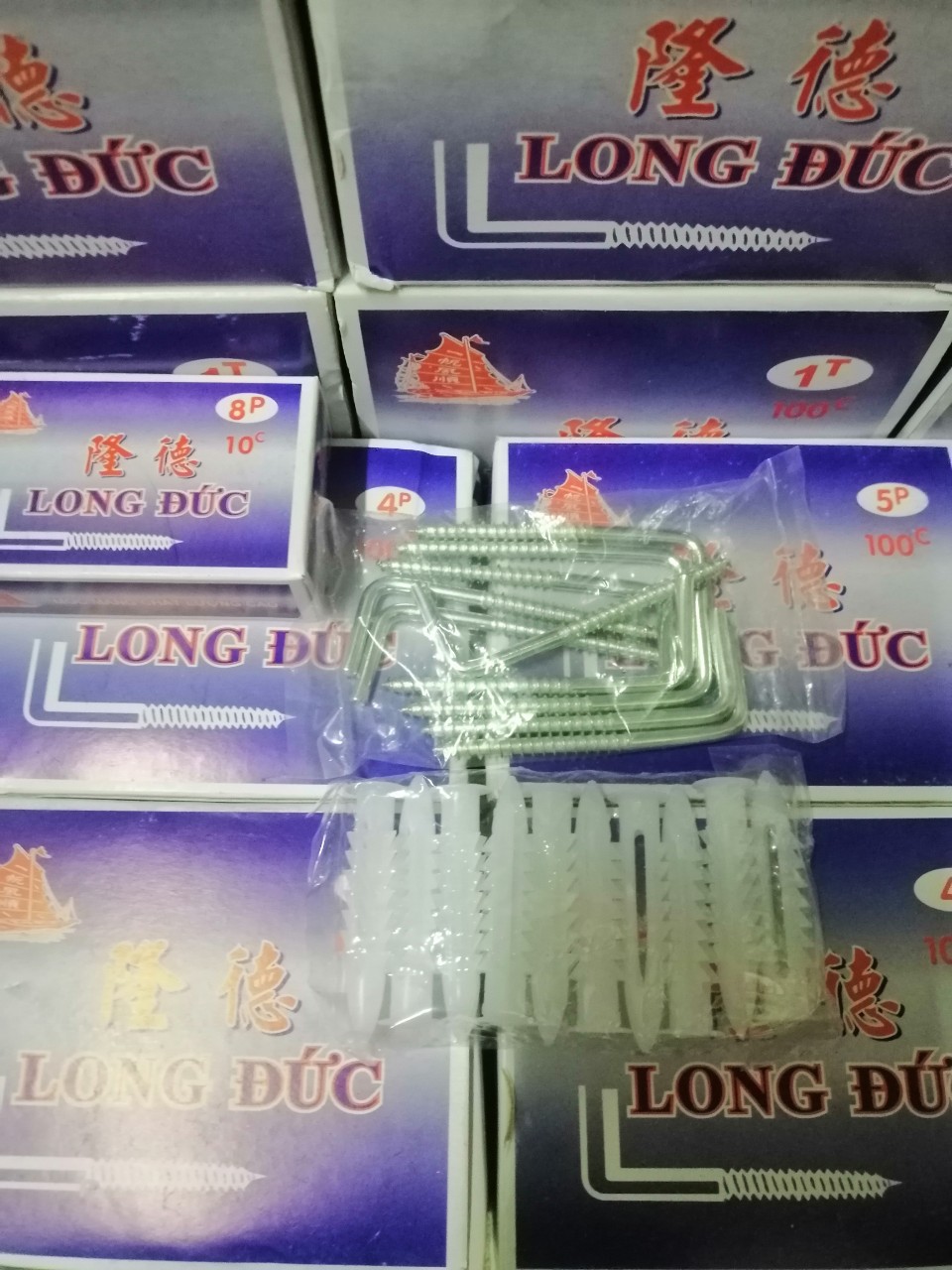 10 chiếc Móc màng chữ L kèm 10 tắc kê nhựa 4P - 5P - 6P - 8P - 10P