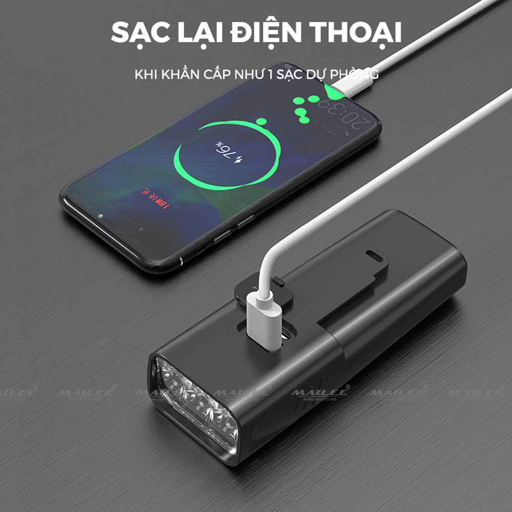 Đèn Pha Xe Đạp Chiếu Sáng Chống Nước CD-30 Gắn Tay lái, Vỏ nhựa ABS, Sạc Điện Type-C Có Đồng Hồ Hiển Thị Thời Gian Lượng Pin, Có Hỗ trợ Sạc Khẩn Cấp - Mai Lee