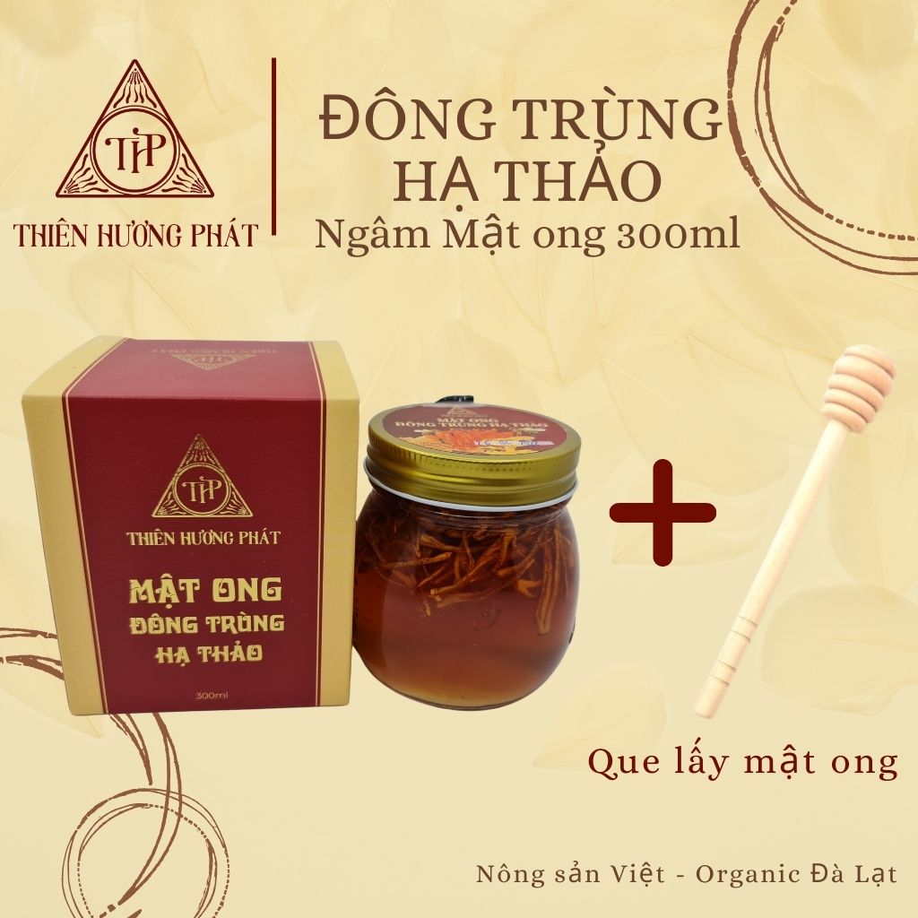Mật ong Đông Trùng Hạ Thảo thượng hạng (hũ thuỷ tinh cao cấp 300 ml) - Thiên Hương Phát Đà Lạt