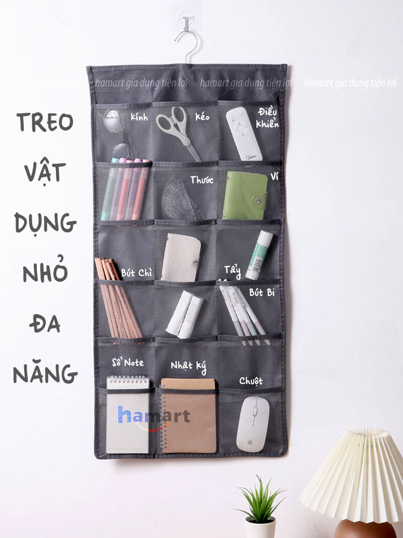 Túi Treo Quần Áo Lót Vải Lưới Nhiều Ngăn Để Đồ Tất Vớ Thoáng Khí Đa Năng Đinh Móc Dán Tường Hamart