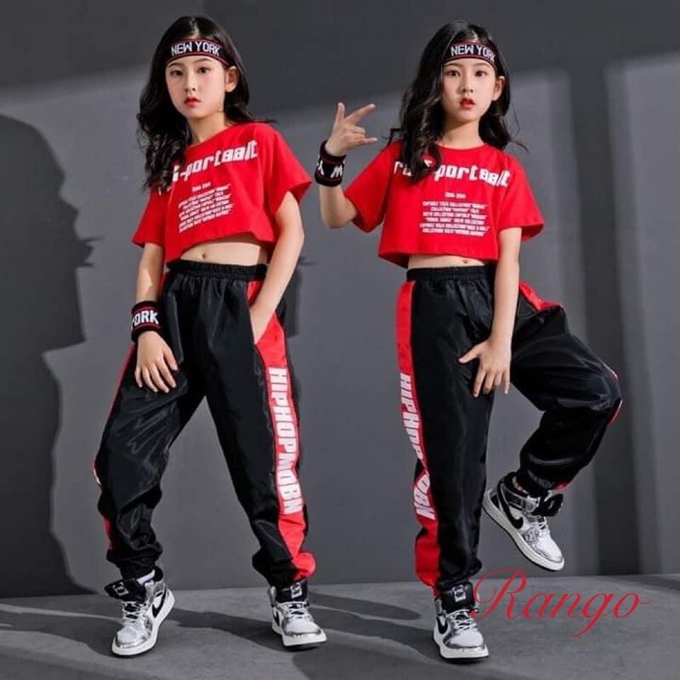 Bộ bé gái hotstrend hiphop tay ngắn mùa hè chất thun cotton xinh mát 4 màu như hình