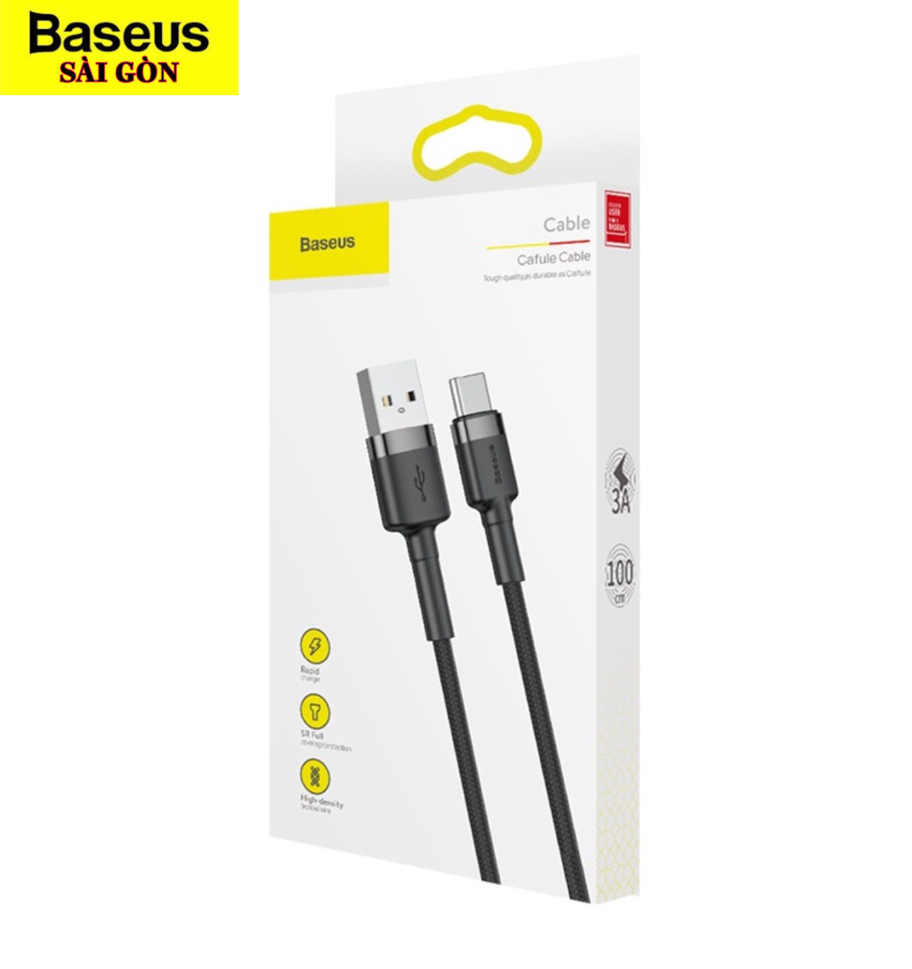 Cáp sạc Baseus Cafule Quick Charge và truyền dữ liệu tốc độ cao Usb to Type C 3A CATKLF- Hàng chính hãng