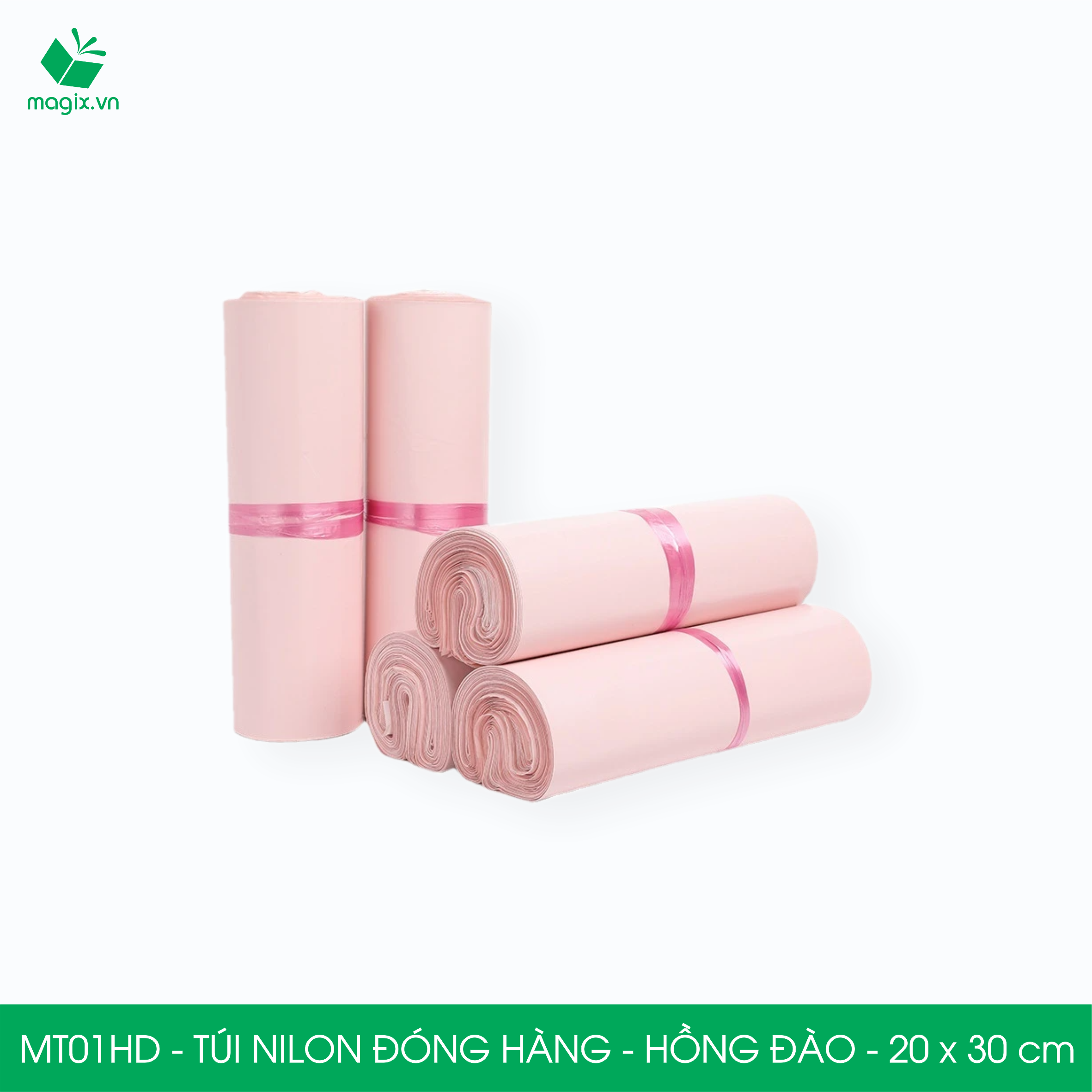 MT01HD - 20x30 cm  - Túi nilon gói hàng - 300 túi niêm phong đóng hàng màu hồng đào