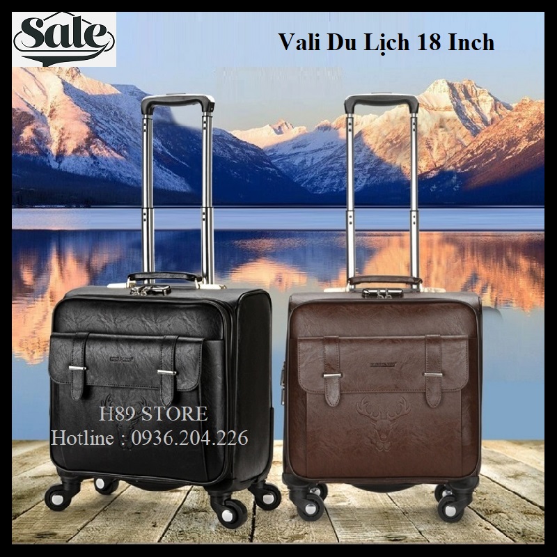 Vali du lịch Size 18 inch - Vali kéo thời trang chất liệu da cao cấp có khóa bảo mật và ngăn chống sốc máy tính