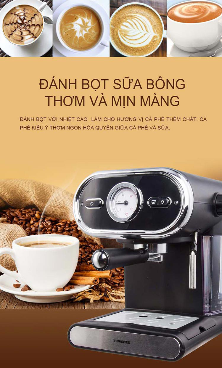 Máy Pha Cà Phê Espresso Tiross TS6211 (15bar) - Hàng Chính Hãng