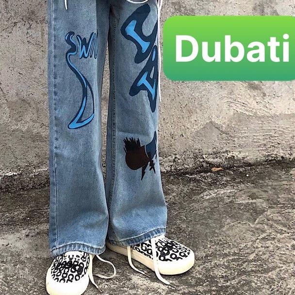 Quần Jean Baggy, Jean Nam Ống Rộng Thêu Họa Tiết Chất Vải Co Giãn Phong Cách Unisex- DB 43- DUBATI FASHION