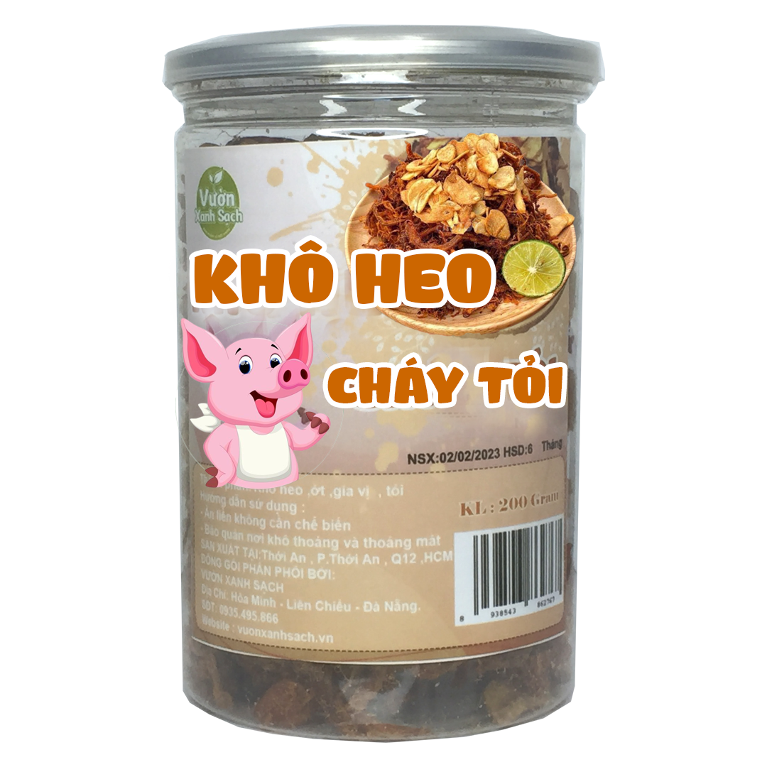 Khô heo cháy tỏi /Thượng hạng /Đồ ăn vặt VƯỜN XANH SẠCH /HỦ 200GRAM/loại ngon