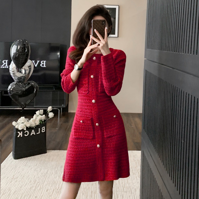 Đầm Dệt Kim Ôm Eo Đơn Giản Thanh Lịch Thu Đông AL113 - Hàng Quảng Châu Cao Cấp