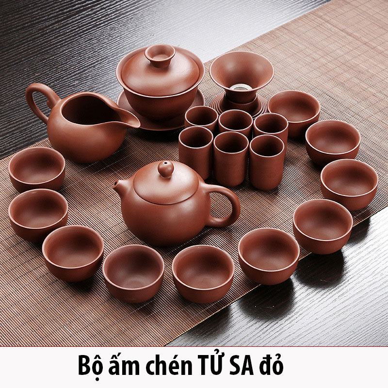 Bàn trà điện thông minh - Bàn màu đen, bộ bếp điện tự động đầy đủ ấm chén bảo hành đổi mới 12 tháng- Đỏ gạch