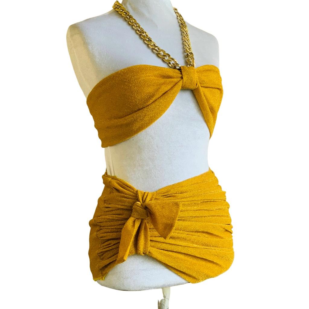 Đồ bơi nữ 2 món nơ to phối dây xích bikini 2 mảnh GALASSIA