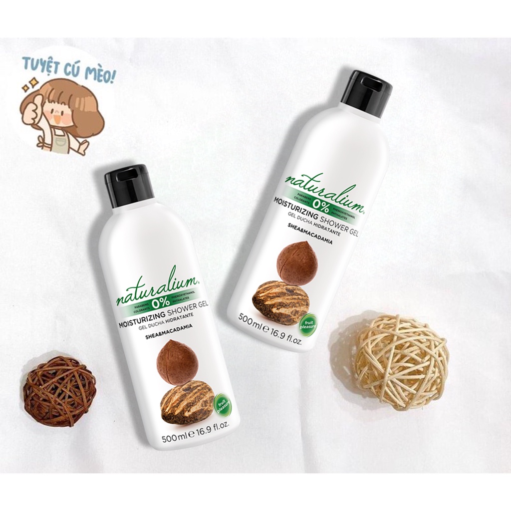 Sữa tắm dưỡng ẩm NATURALIUM hạt macca và hạt mỡ 500ml dưỡng da trắng sáng, mềm mịn & không gây kích ứng