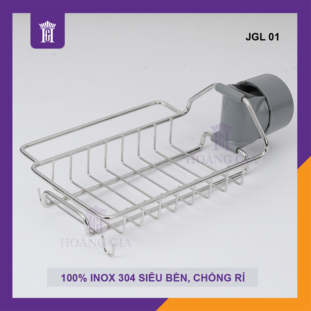 Giá treo inox chậu rửa bát Hoàng Gia Kệ inox treo vòi nước chậu rửa bát, đựng giẻ rửa chén bát