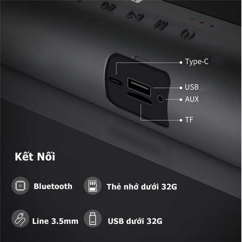 Loa bluetooth PKCB 100W Super Bass TWS leen 200w TF Card / USB/ Line in 3.5mm / AUX Stereo Surround, Loa Không Dây Nghe Nhạc - Hàng Chính Hãng