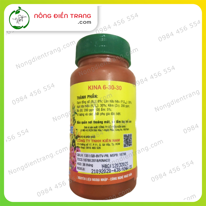 Phân bón lá KINA 6-30-30+TE - Chai 100g - Chuyên dùng cho hoa Lan và cây cảnh giúp KÍCH HOA - NHIỀU NỤ - RA HOA TẬP TRUNG VTNN Nông Điền Trang