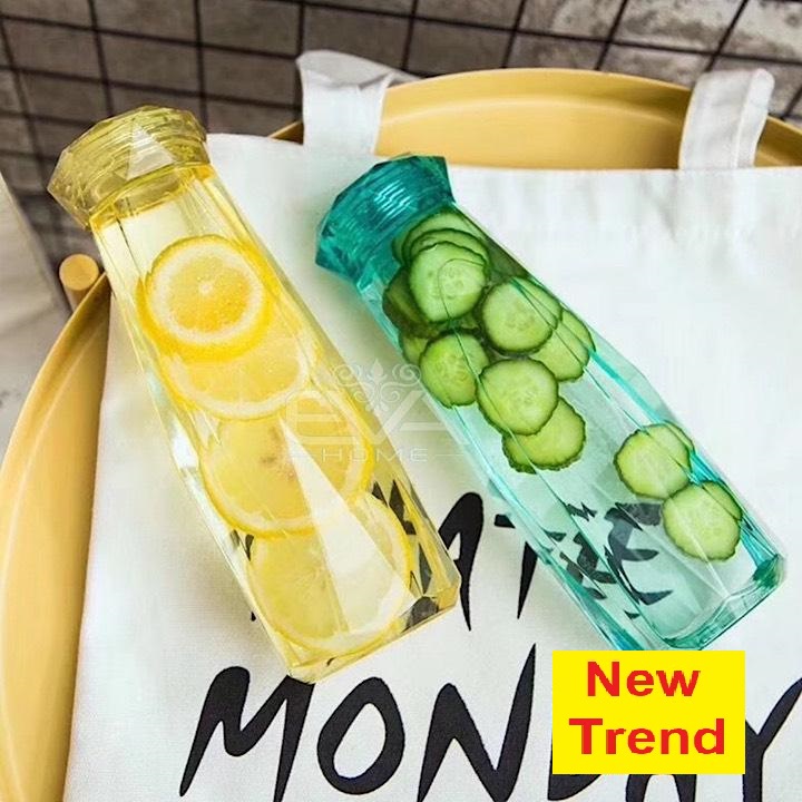 Chai Thủy Tinh Đựng Nước cao cấp 450ML - Màu Vàng Lemon - Mẫu giác cắt kim Cương – Bình Đựng Nước Café, Trà, Nước Ép cực đẹp cho các anh chị làm văn phòng – hot trend, mẫu mới nhất