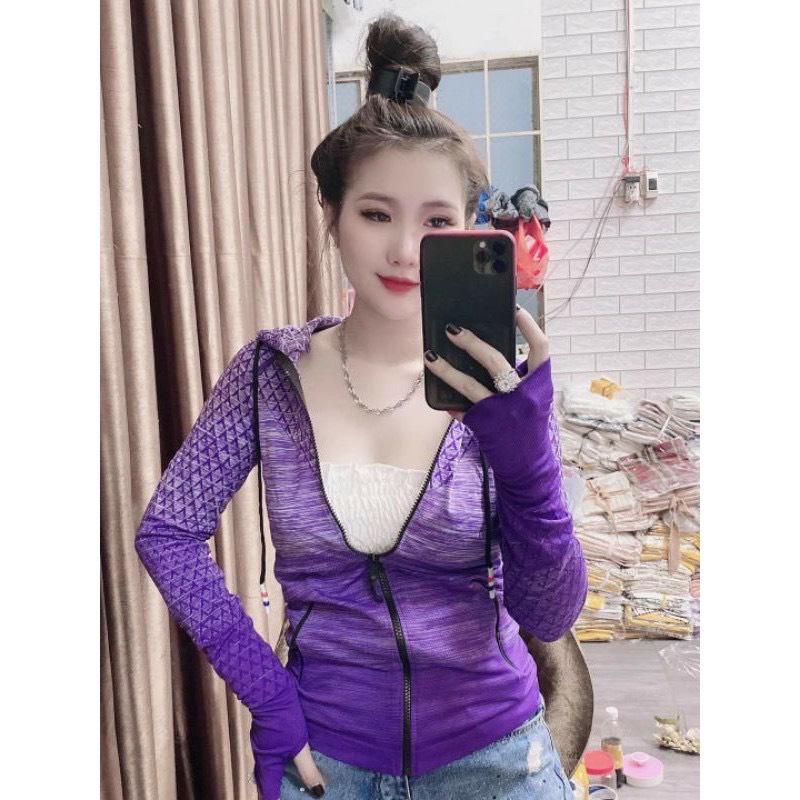 Áo khoác nữ thun dệt kim cao cấp hàng quảng châu xịn xò khoác gym navy