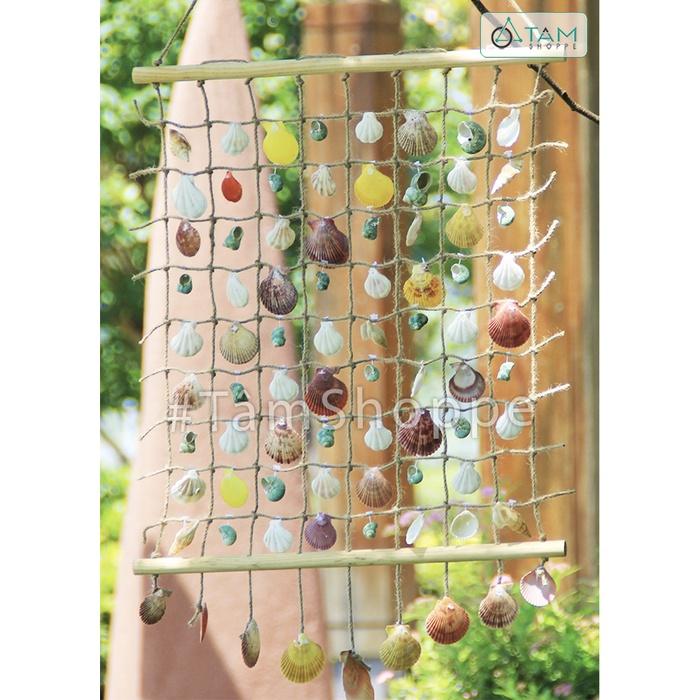Mành lưới bắt cá trang trí sẵn sò ốc phong cách biển LUOICA-03