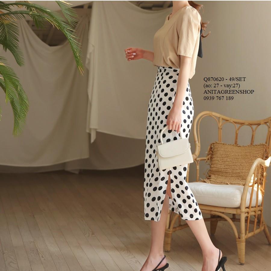 Q870620 SET ÁO PHỐI CHÂN VÁY CHẤM BI