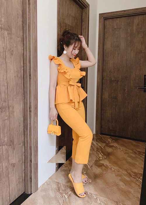 Đồ Bộ Nữ Nhún Bèo Thắt Nơ Eo Thời Trang