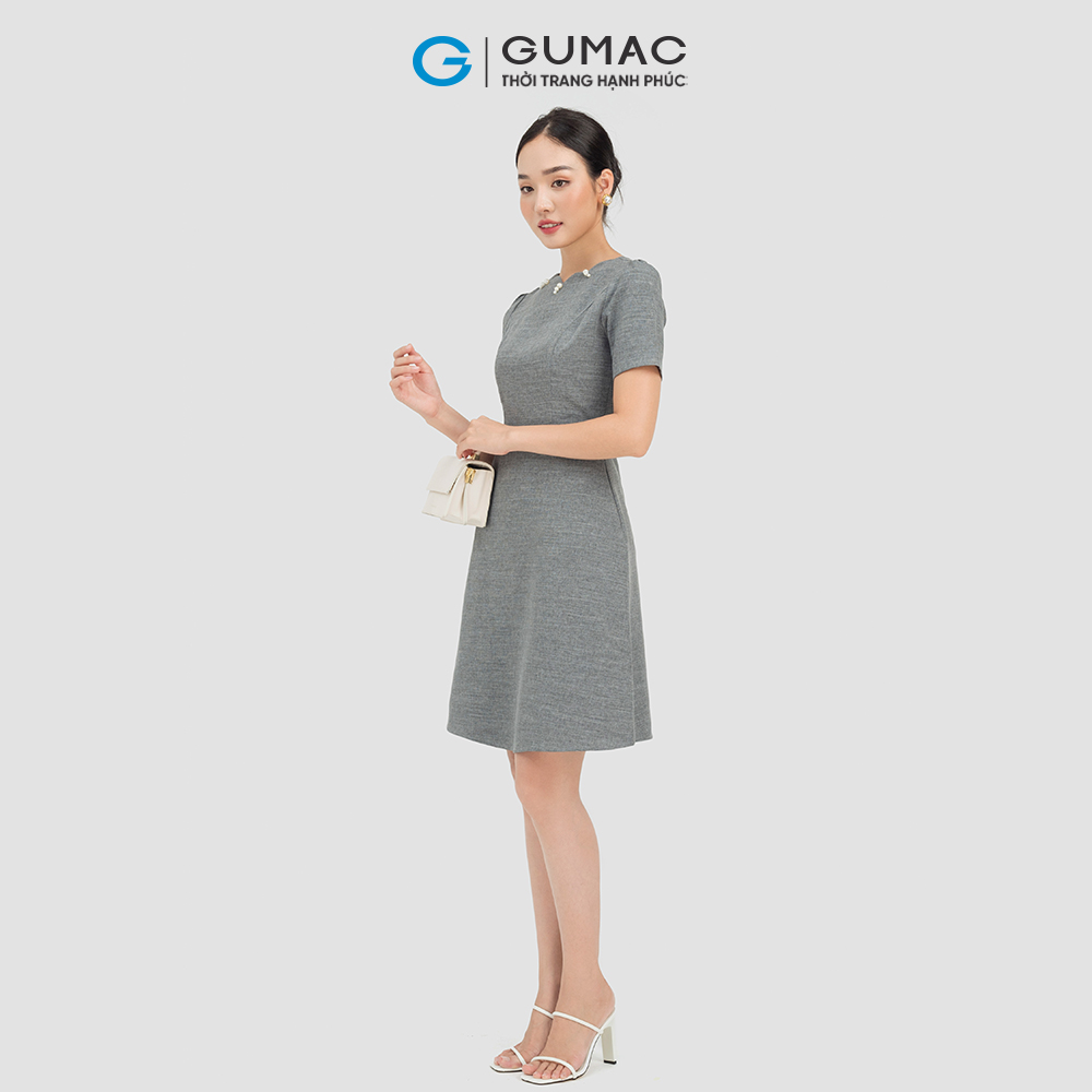 Đầm nữ GUMAC DC07012 form A cổ phối đính ngọc xinh xắn