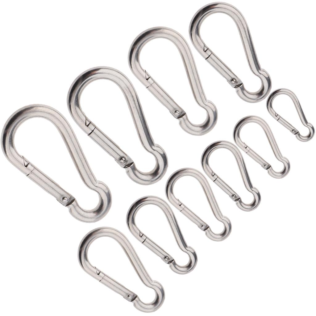 Heavy Duty 304 Stainless Steel Spring Snap Hook Carabiner Keychain Clips