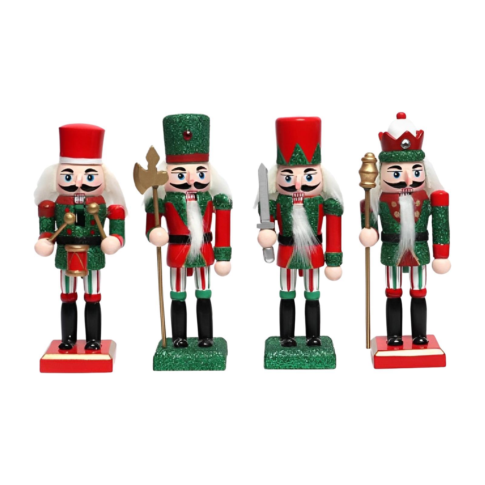 Christmas Nutcracker Figurine Ornament Set Traditional Sturdy Multifunctional Stable Base Wooden Doll Table Decoration for House Warming Party
