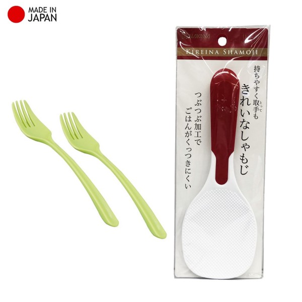 Combo muôi xới cơm chống dính, kháng khuẩn + bộ 2 chiếc dĩa nhựa - nội địa Nhật Bản