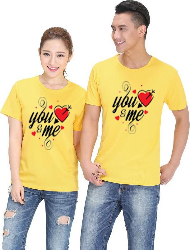 Bộ Áo Thun Đôi Nam Nữ Màu Vàng A360
