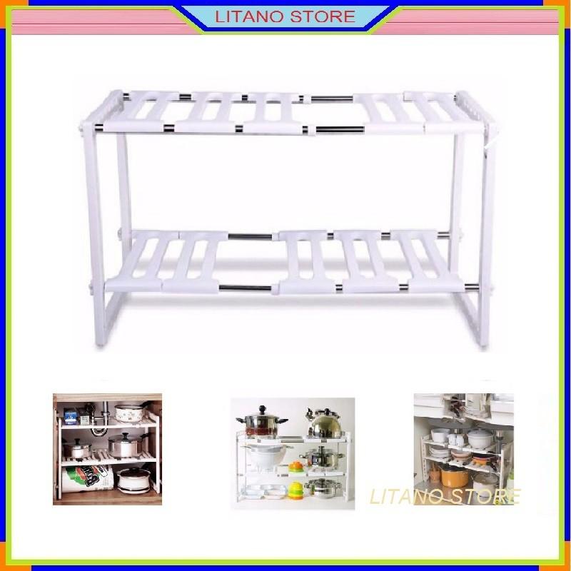 Kệ Để Xoong Nồi Đặt Gầm Bếp Đa Năng 2 Tầng Chắc Chắn Điểu Chỉnh Kích Thước