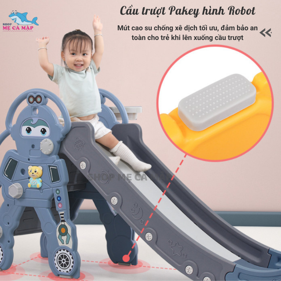 Cầu trượt cho bé Pakey ROBOT có sẵn 3 màu TẶNG KÈM BÓNG RỔ Cầu trượt gấp gọn cho bé