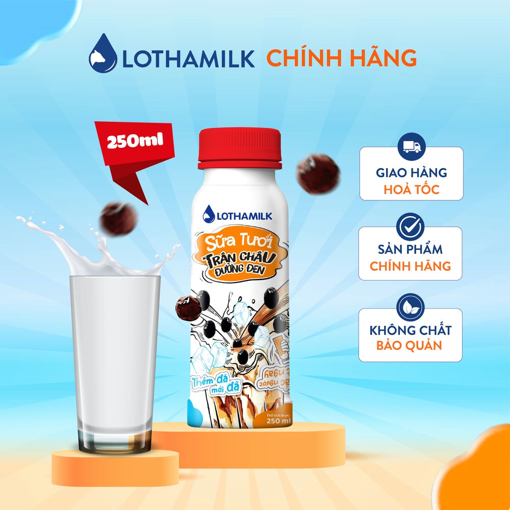 Sữa tươi trân châu đường đen thanh trùng Lothamilk chai 250ml