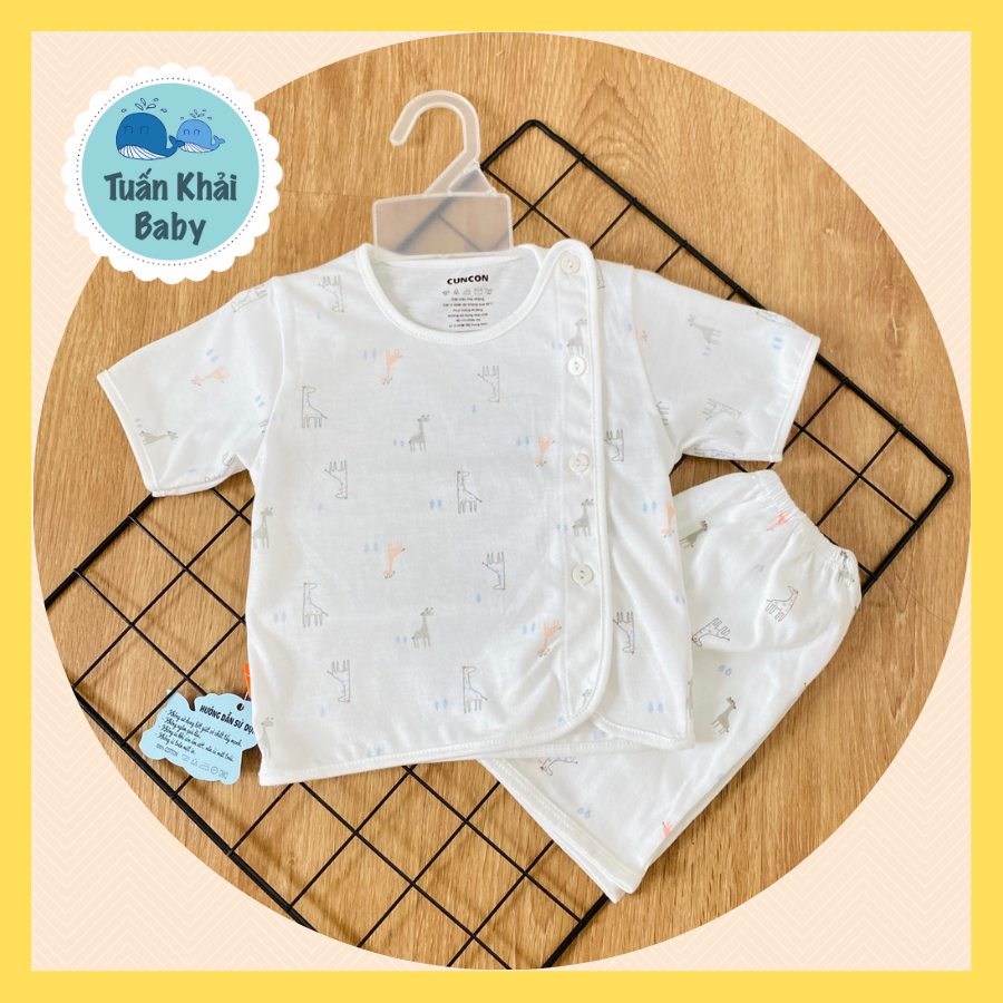 Bộ Quần Áo sơ sinh (1bộ) cotton cao cấp CUNCON | Mẫu Tay Ngắn Họa Tiết Cài Lệch | Size 1,2,3 cho bé sơ sinh - 9kg