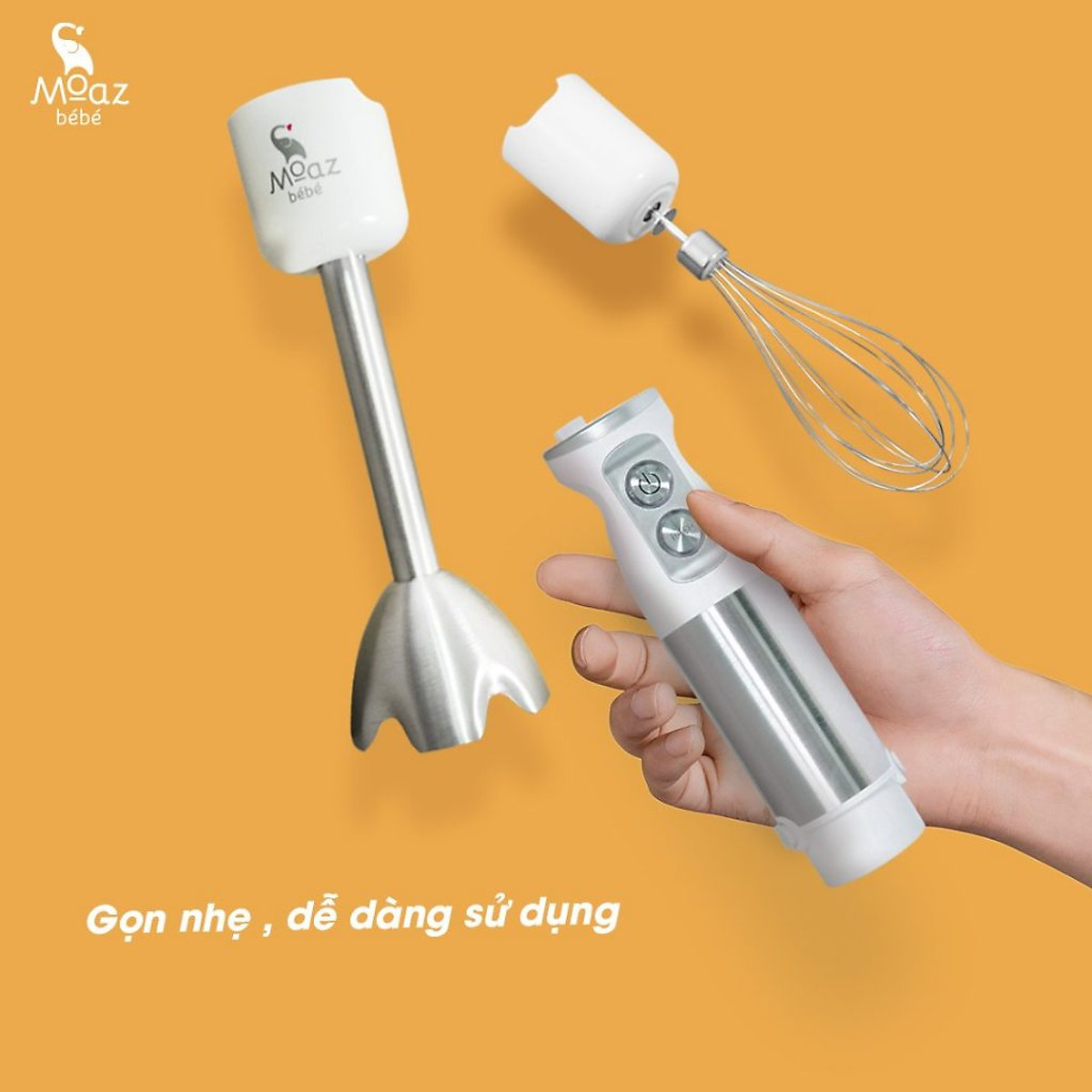 Máy xay cầm tay đa năng Moaz BéBé MB – 026 - Xay trộn thực phẩm - Đánh trứng 6 tốc độ - Hàng chính hãng