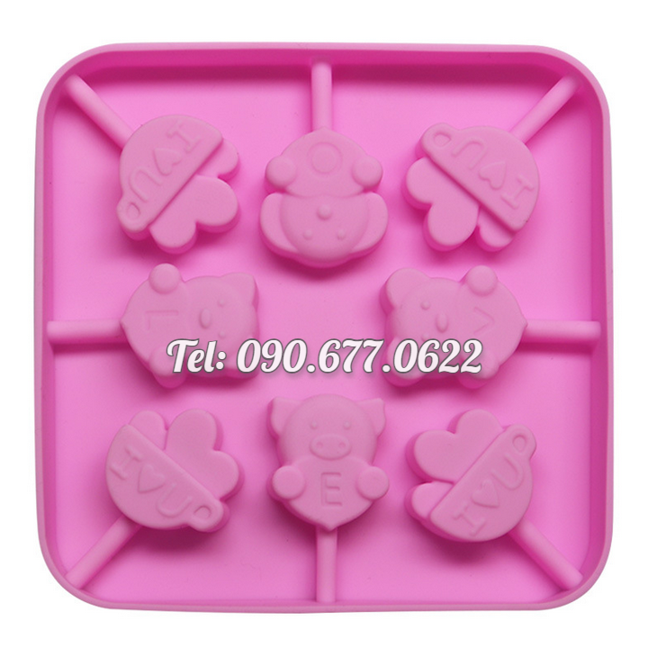 Khuôn silicone làm rau câu, làm kem, socola 8 con gấu, con heo – Mã số 1311