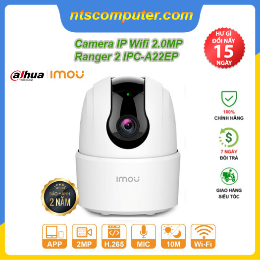 Camera IP WIFI IMOU RANGER A2 (A22EP-D-V3) Full HD 1080P, phiên bản 2022- Hàng Chính Hãng