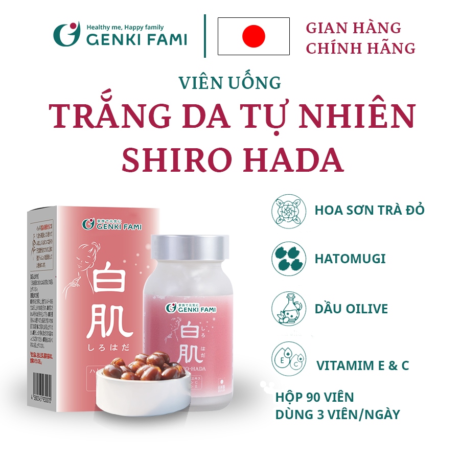 Viên Uống Trắng Da, Ngăn Ngừa Sạm Nám Từ Thiên Nhiên Shiro Hada Genki Fami Nhật Bản Hộp 90 viên