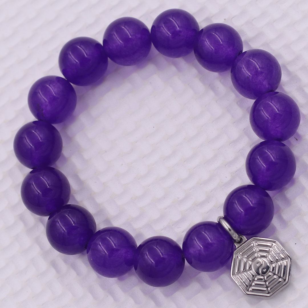 Vòng chuỗi đeo tay đá thạch anh tím charm bát quái inox, vòng tay hạt chuỗi, vòng chuỗi phong thủy, vòng tay nam nữ