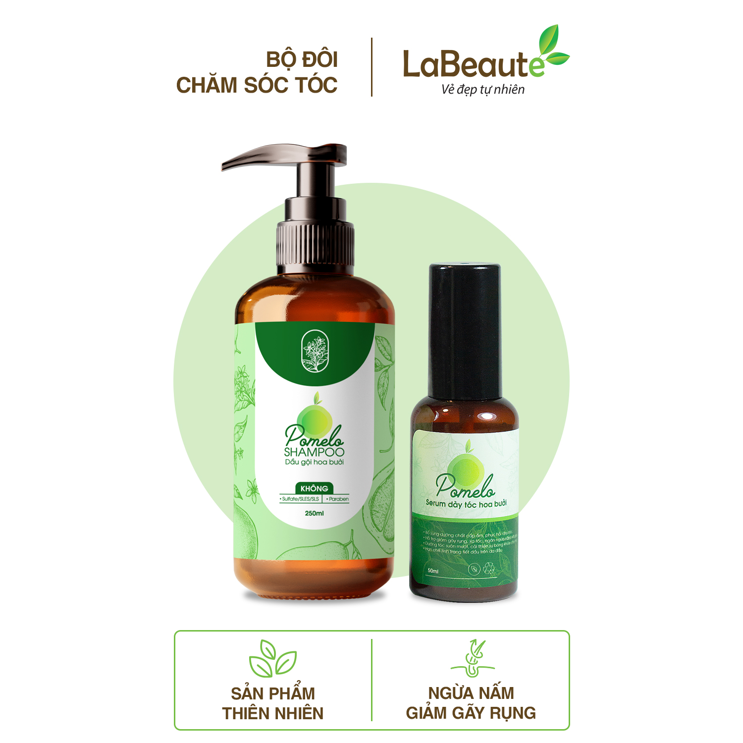 COMBO CHĂM SÓC TÓC HOA BƯỞI POMELO DẦU GỘI 250ML VÀ SERUM GIẢM GÃY RỤNG TÓC 50ML