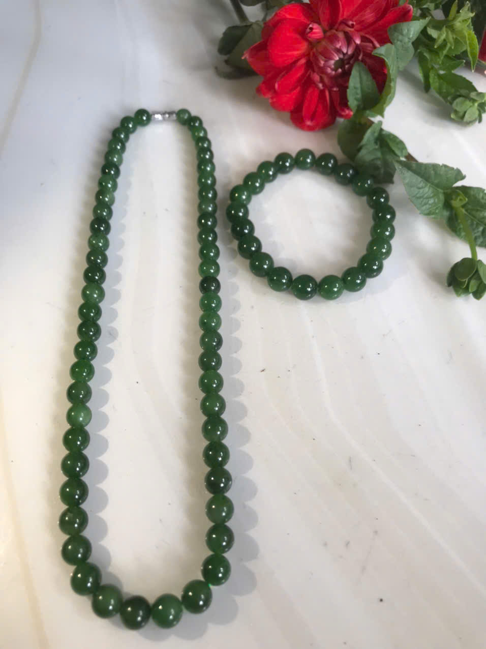 Bộ Vòng Chuỗi Đeo Cổ 8li Và Vòng Tay 9li5 Đá Ngọc Phật Xanh tự nhiên đẹp hay ngọc bích Màu xanh ngọc bích bóng đẹp món quà tặng Mẹ tặng cho mình và người thân nữ đeo đẹp ý nghĩa ạ