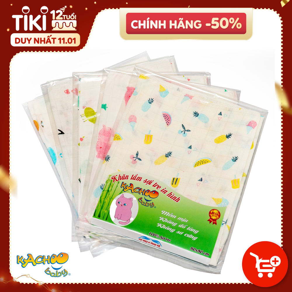 Khăn tắm sợi tre cho bé mềm mịn, thấm hút tốt, kích thước 80x80cm thương hiệu KACHOO, được kiểm định an toàn cho da