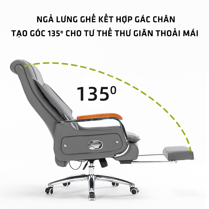 Ghế giám đốc da cao cấp, Ghế văn phòng xoay 360 có gác chân ngả lưng