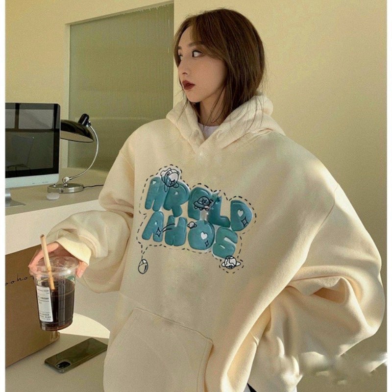 Áo khoác nam nữ Hoodie nỉ trơn Basic in chữ NỔI form rộng có mũ Ulzzang giá rẻ couple