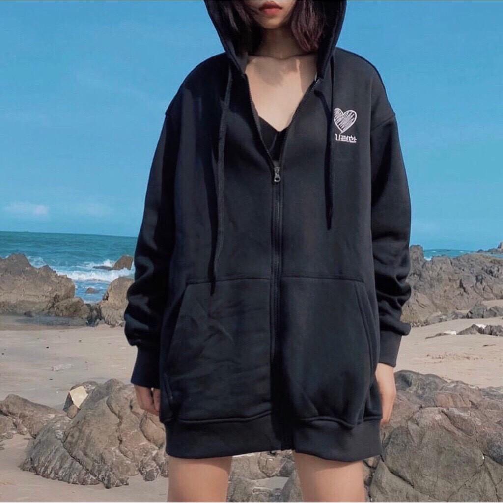 áo khoác nỉ nữ form rộng, áo hoodie in trái tim 0100