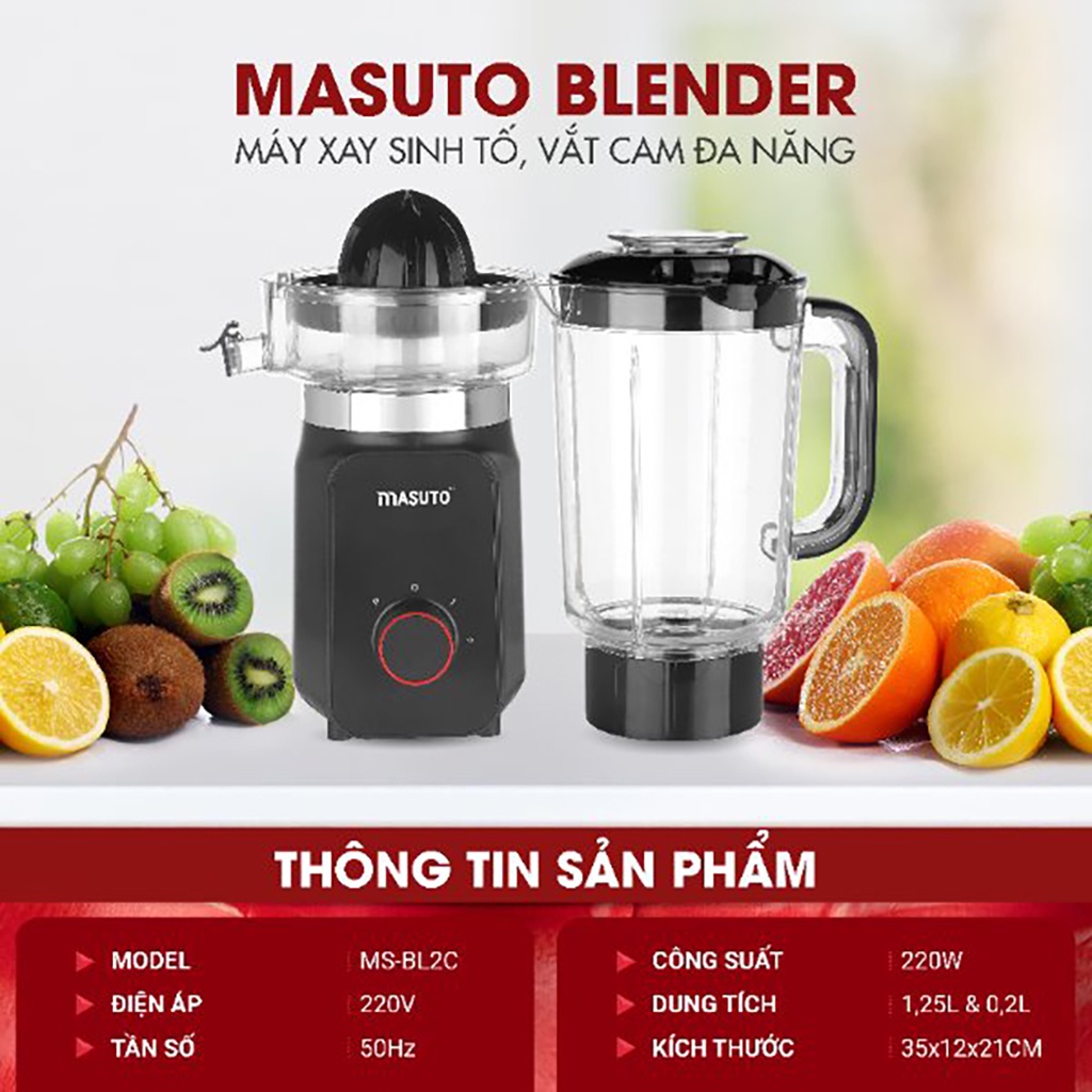 Máy xay sinh tố Sothing Masuto Blender MS-BL2C kèm cối vắt cam tiện dụng công suất 240w- Hàng chính hãng