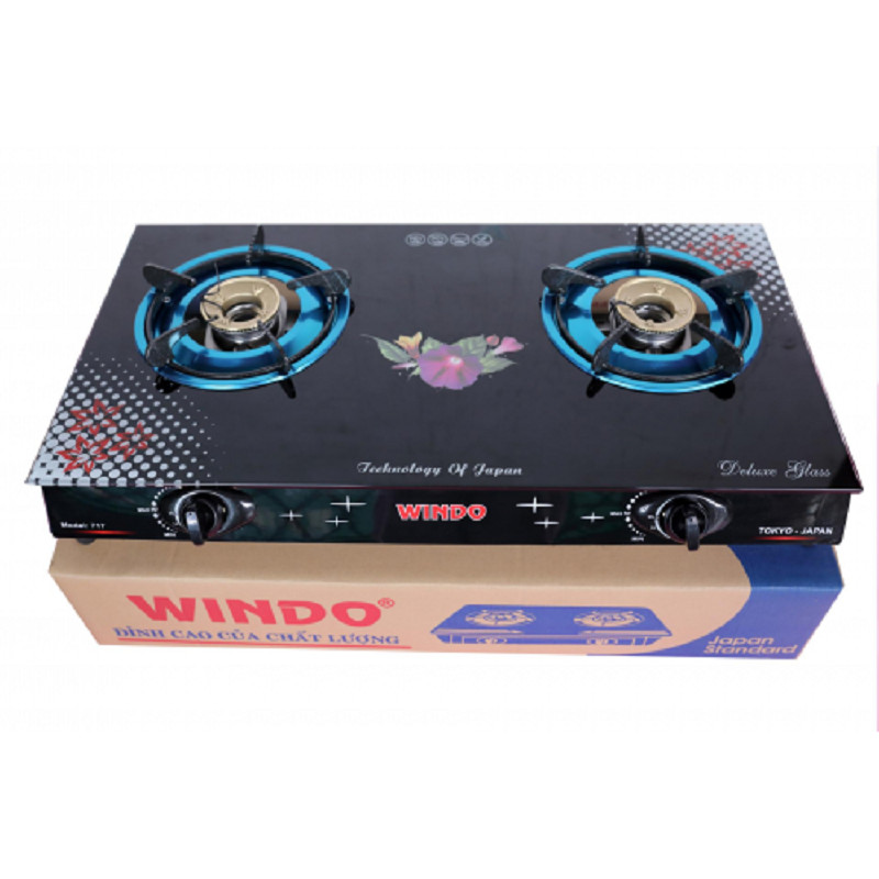 Bếp Ga Đôi WINDO - WD717- Mặt Kiếng Cường Lực Đầu Đốt Đồng Khung Inox Bền Bỉ -Hàng Chính Hãng