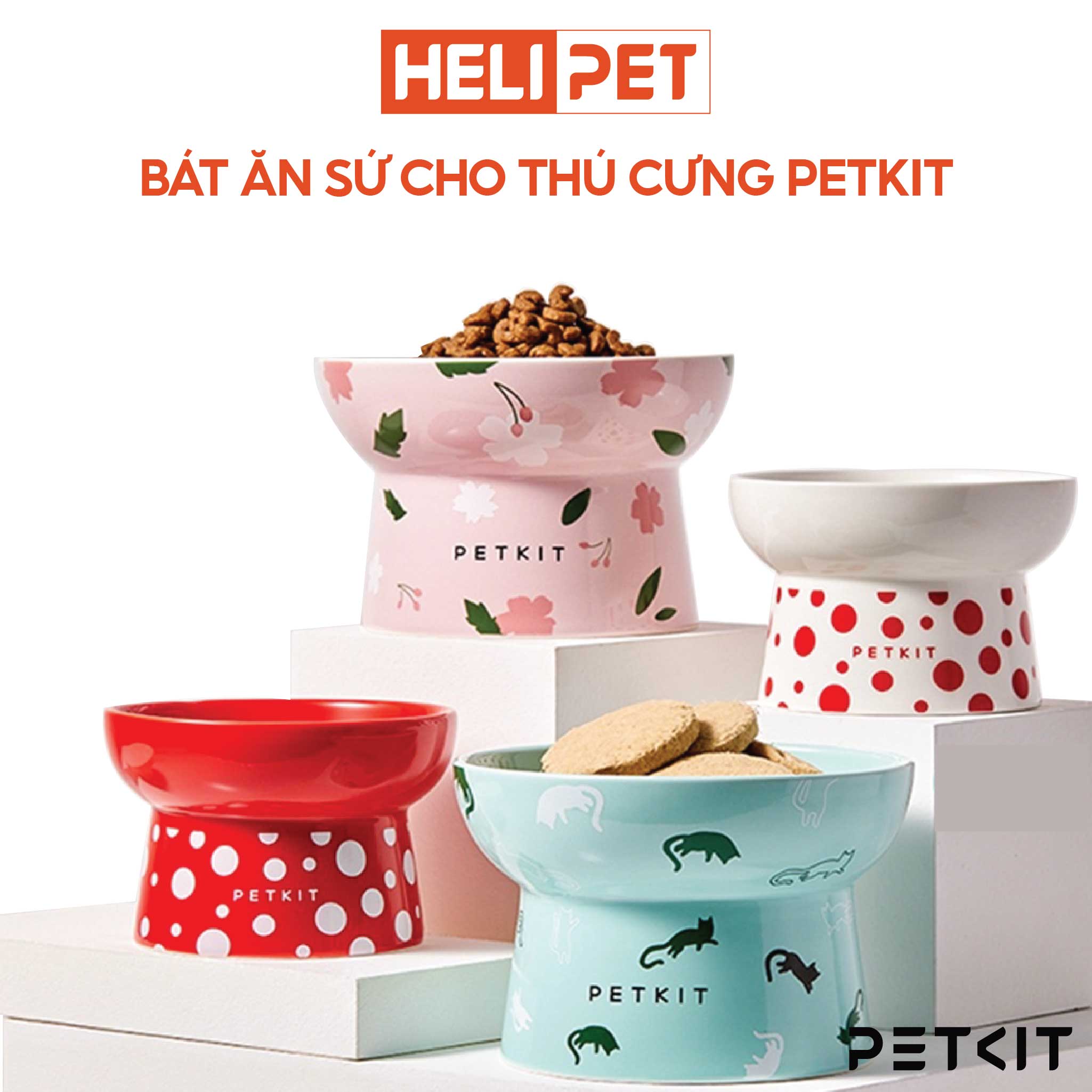 Chén Ăn, Bát Ăn Cho Chó Mèo Chống Gù Làm Từ Gốm Sứ Cao Cấp Ceramic Petkit Cera Spot- HeLiPet