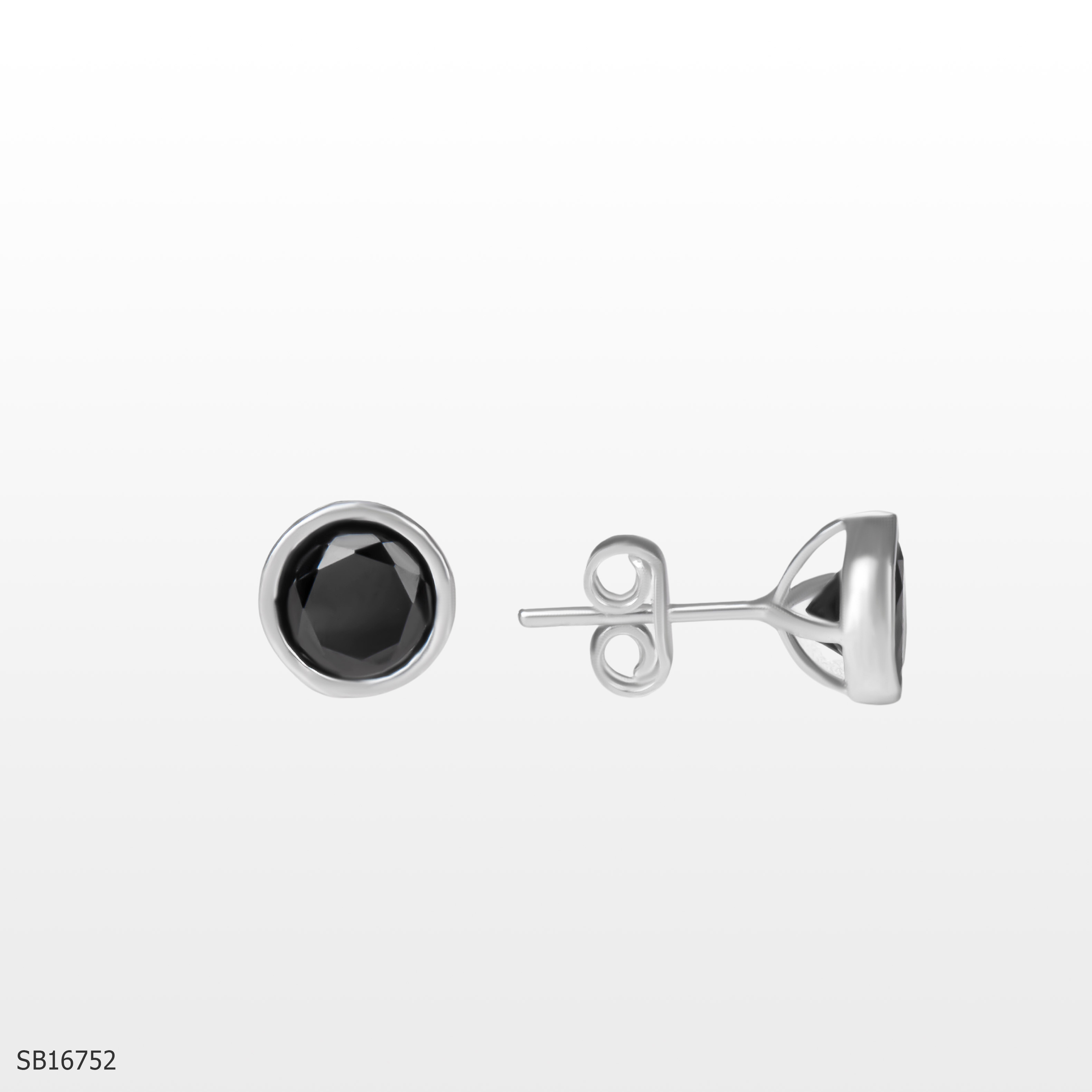 Bông tai bạc 925 hình tròn đá đen - SB16752